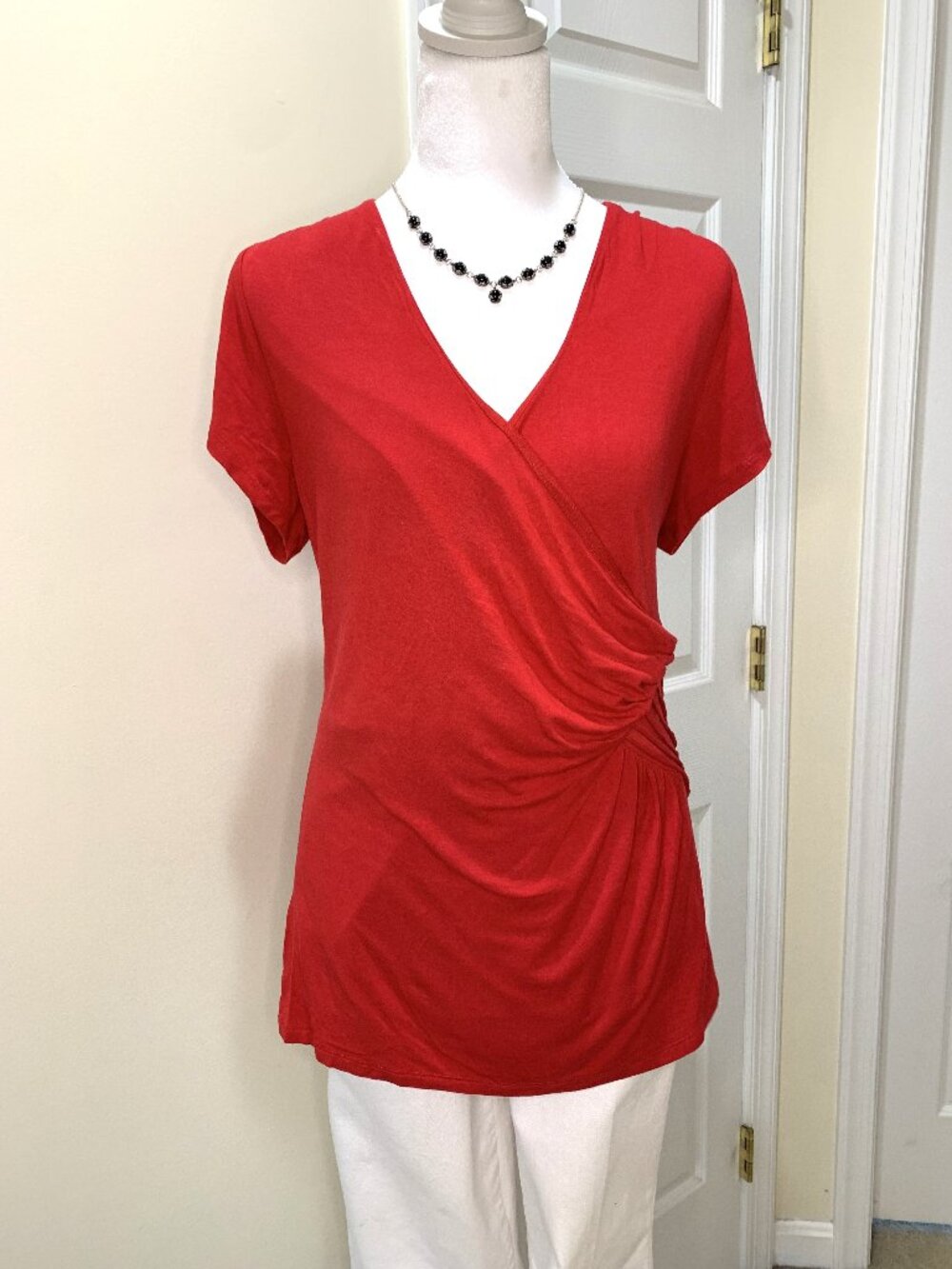 INC International Concepts Red Ruched Wrap Women Blouse Top Size XL